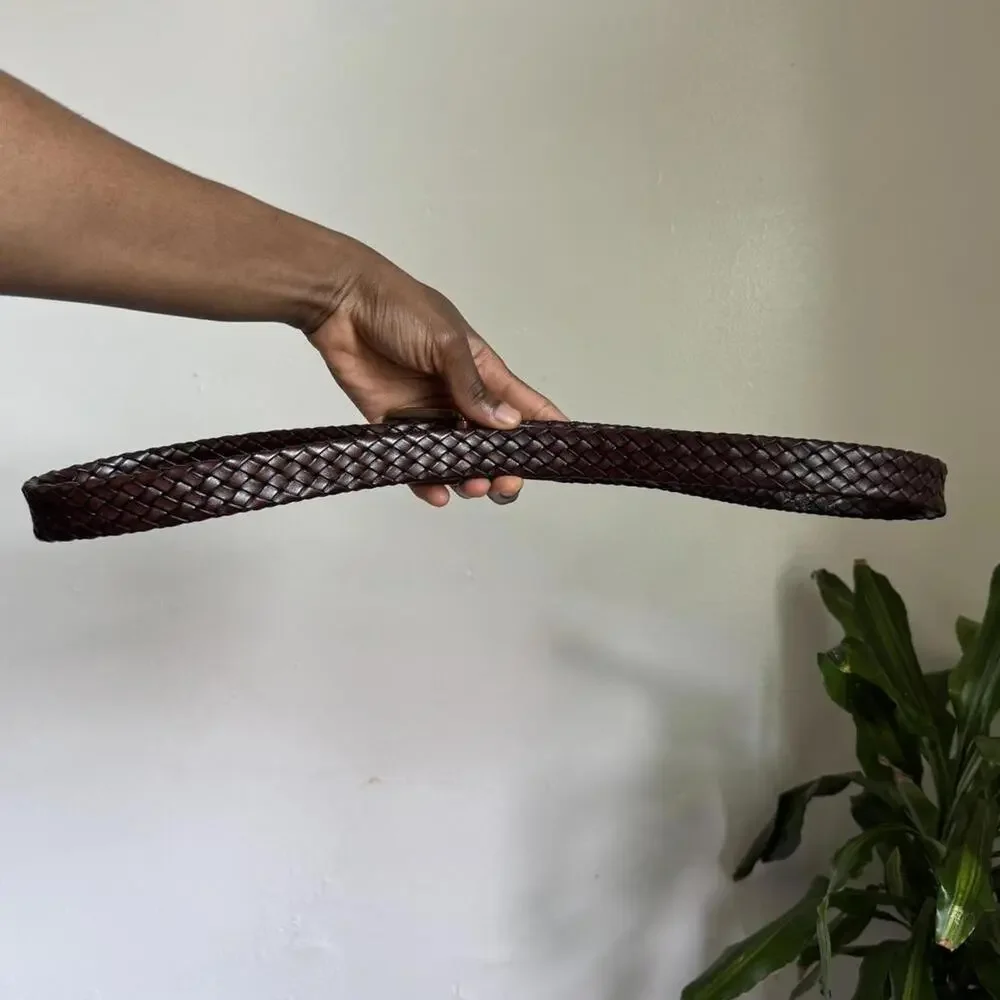 Vintage Brown breaded genuine leather‎ belt with gold buckle size 44